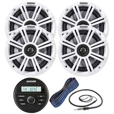 Kicker KMC2 Gauge Radio USB Receiver, 4x 6.5" Speakers w/Grilles, Wire, Antenna