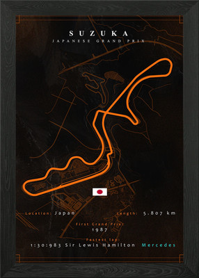 Suzuka F1 Streckenkarte gerahmtes Wandbild Poster Leinwanddruck Bild
