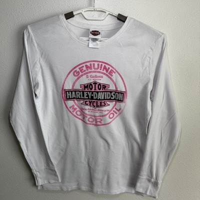 Harley Davidson Womens White Las Vegas NV Genuine Motor Oil Pink Graphic Tee