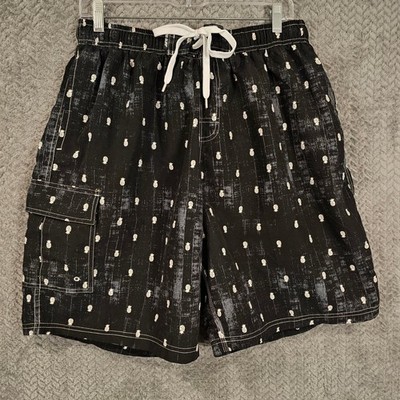 RS Surf Mens Pineapple Print Board Shorts Black White Swim Trunks XL 900-RS-08