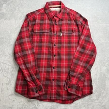 The Normal Brand Bear Flannel Long Sleeve Button Shirt Mens Medium Red Plaid