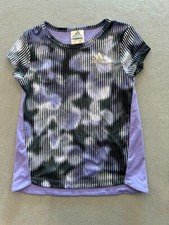 Adidas Activewear T Shirt Kids Girl's 6 Purple Print Short Sleeve Logo Tee