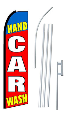 Hand Car Wash Red & Blue Extra Wide Swooper Flag Bundle