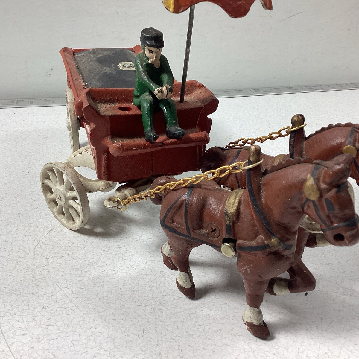 Vintage Schultz' Beer Ale Cast Iron Horse Drawn Wagon 26 Barrels