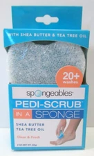 Spongeables Pedi-Scrub Foot Buffer, Clean & Fresh Shea Butter Tea Tree Oil 2 oz 