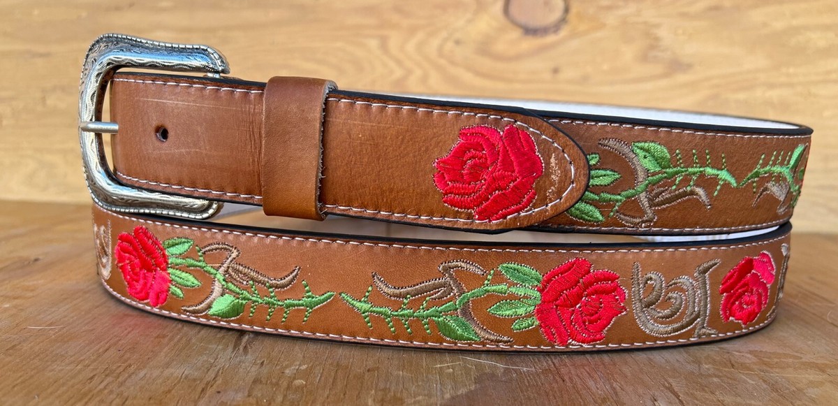 Western Leather Cowgirl Belt Bull Rodeo Buckle Ranch Floral NEW Small Western Leather Buckle Belt for Men Women Floral Engraved  main image 4