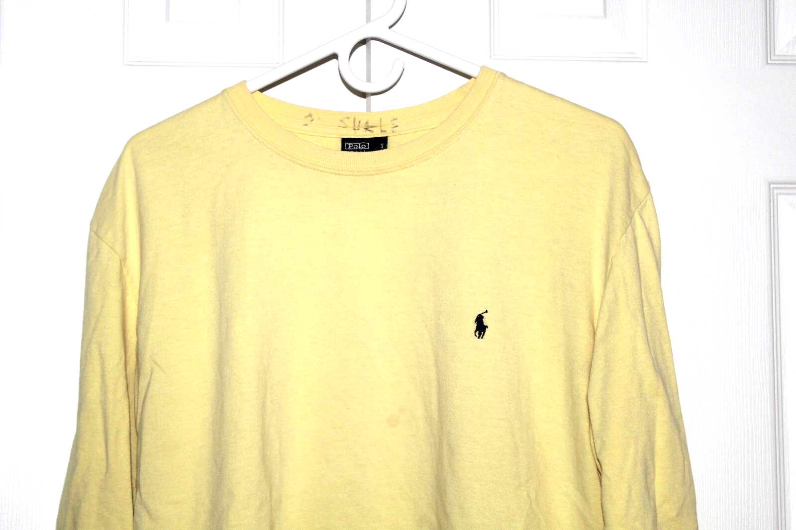 PONY Polo Ralph Lauren gialla manica lunga 100% cotone t shirt uomo taglia media