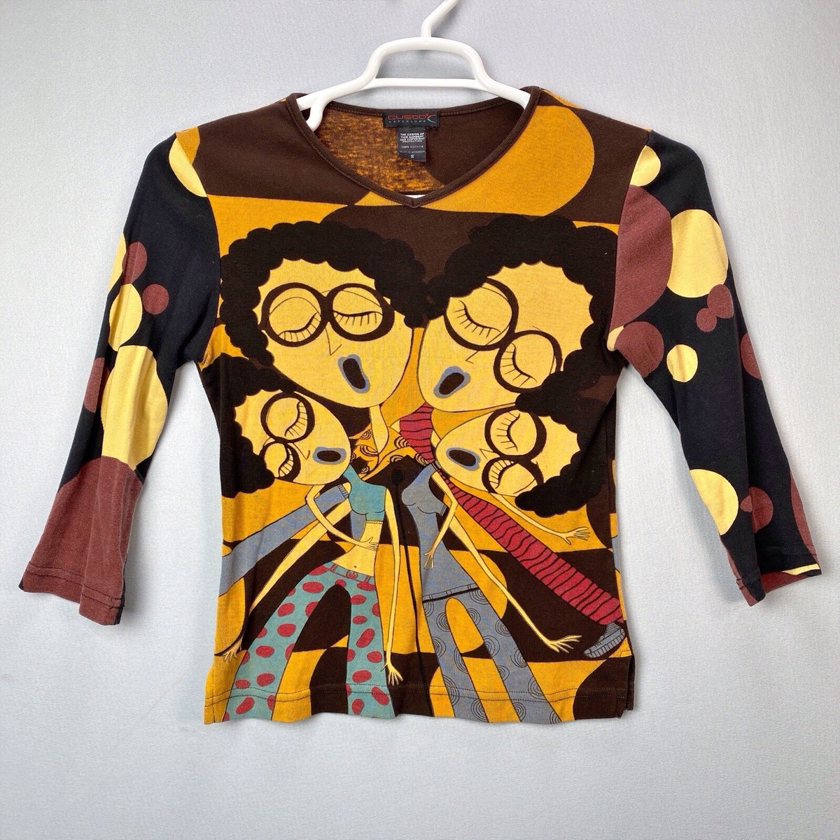 VTG 90s CUSTO Barcelona 3/4 Graphic Top Small Friends Y2K Eclectic 