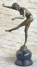 Art Deco Hot Cast Nude Female Juggler Bronze Sculpture Marble Base Figurine Sale