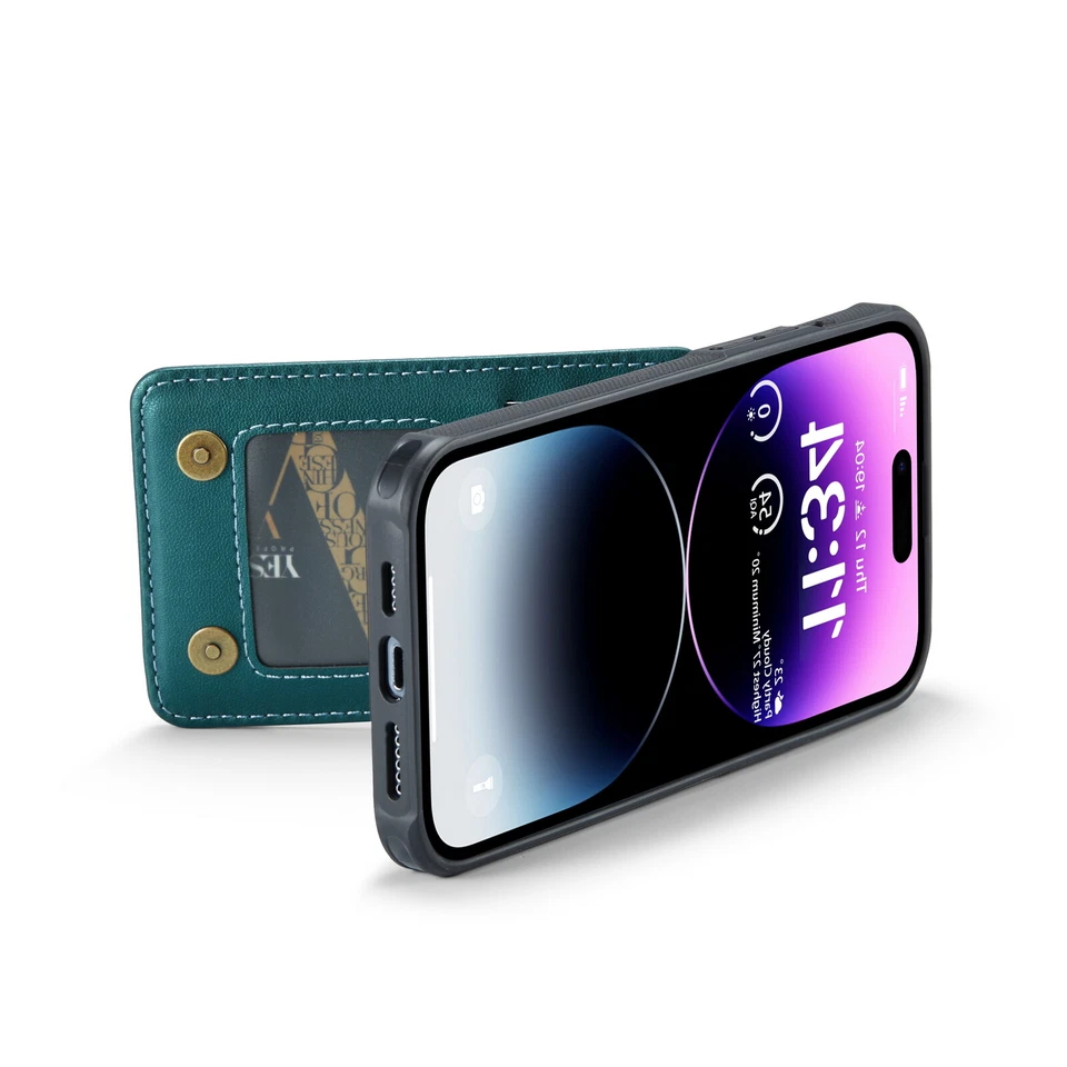 For Samsung S23 22 iPhone 14 13 12 Leather Case Card Holder Up Down Flip Cover - Image 4 of 4