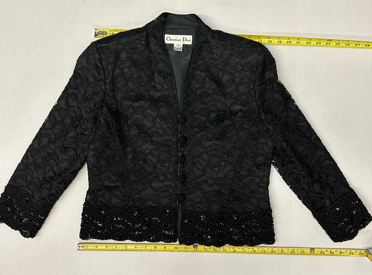 ジャケット・アウター Christian Dior Vintage Jacket 11 Black Vintage Christian Dior Lace & Sequin Evening Jacket | eBay