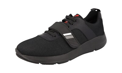 PRADA Fabric + Leather Lightweight LINEA ROSSA Sneaker 4E3174 Black NEW - 9 43