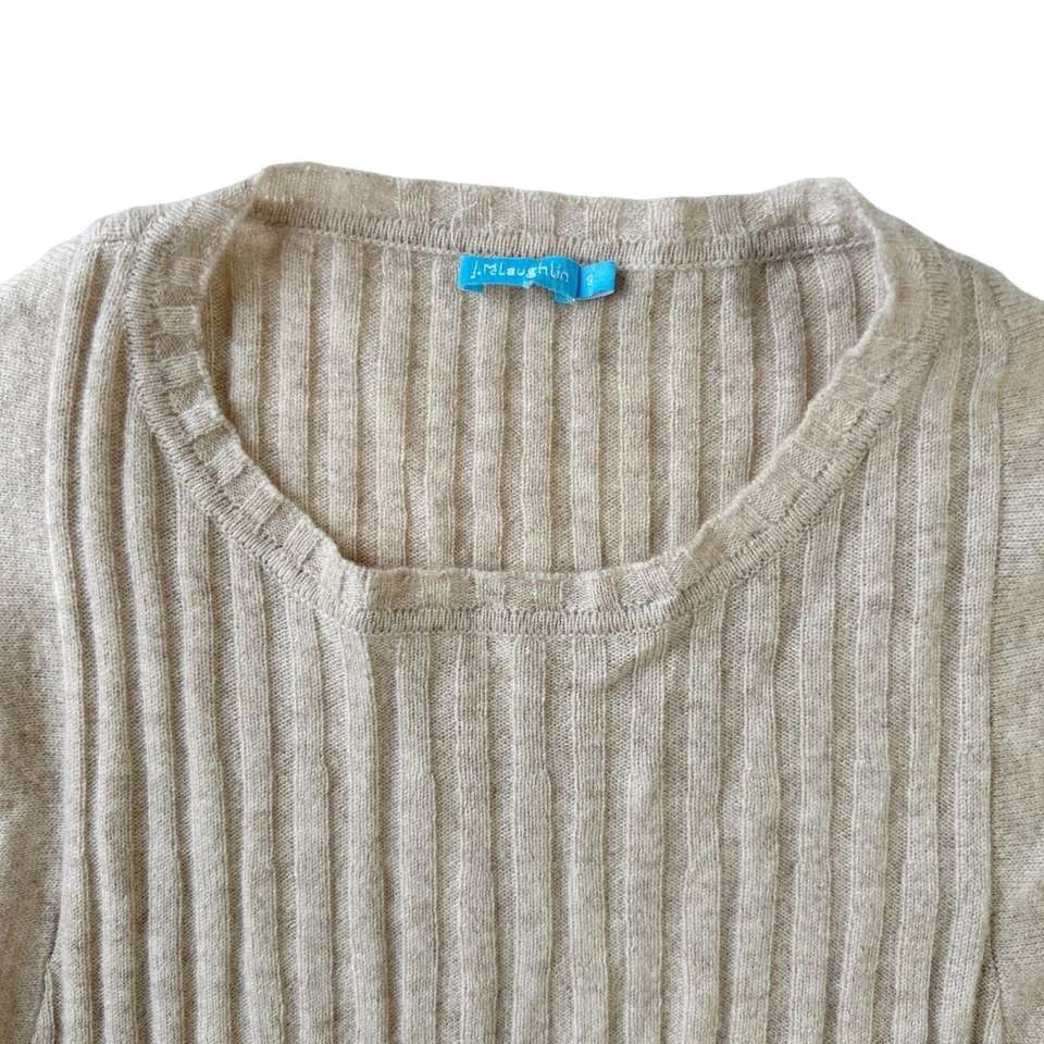 J. McLaughlin SMALL Doyle Oatmeal Beige Batwing Ribbed 100% Cashmere Sweater - Image 4 of 4