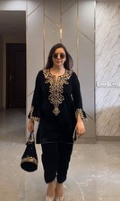 Readymade Velvet Suit Heavy Embroidery Kurti Pant Set Indian Party Wear Outfit