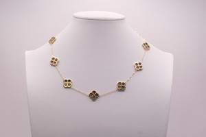 Authentic Gold Plated Sterling Silver Brown Stone Four Leaf Clover Necklace 18in