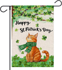 St Patricks Day Garden Flag 12X18 Inch Double Sided Shamrocks Flowers Cat Shamro