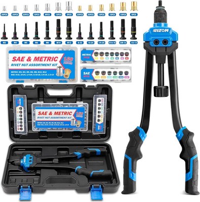 Rizom Rivet Nut Tool, 16  Rivnut Tool Kit with 13 Metric and SAE Mandrels, Thr