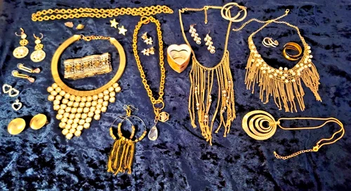 Gold Tone, Sparkling Rhinestone, Vintage, Costume Jewelry Lot (Mostly Wearable)