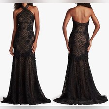 NEW Tadashi Shoji Lakota Embroidered Halter Black Gown    Sz 10