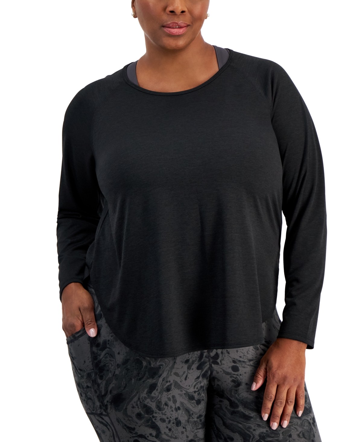 ID Ideology Женская футболка обычного кроя с длинным рукавом, 2X Черная однотонная