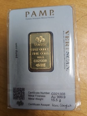 PAMP Suisse 1/2 Ounce *False* Gold Bar 999.9 Fineness.. Not Real Gold. Prop Gold