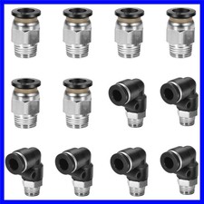 12 Pcs Push to Connect Fittings 1/4 Inch Tube OD x 1/8 Inch NPT Thread Pneuma...