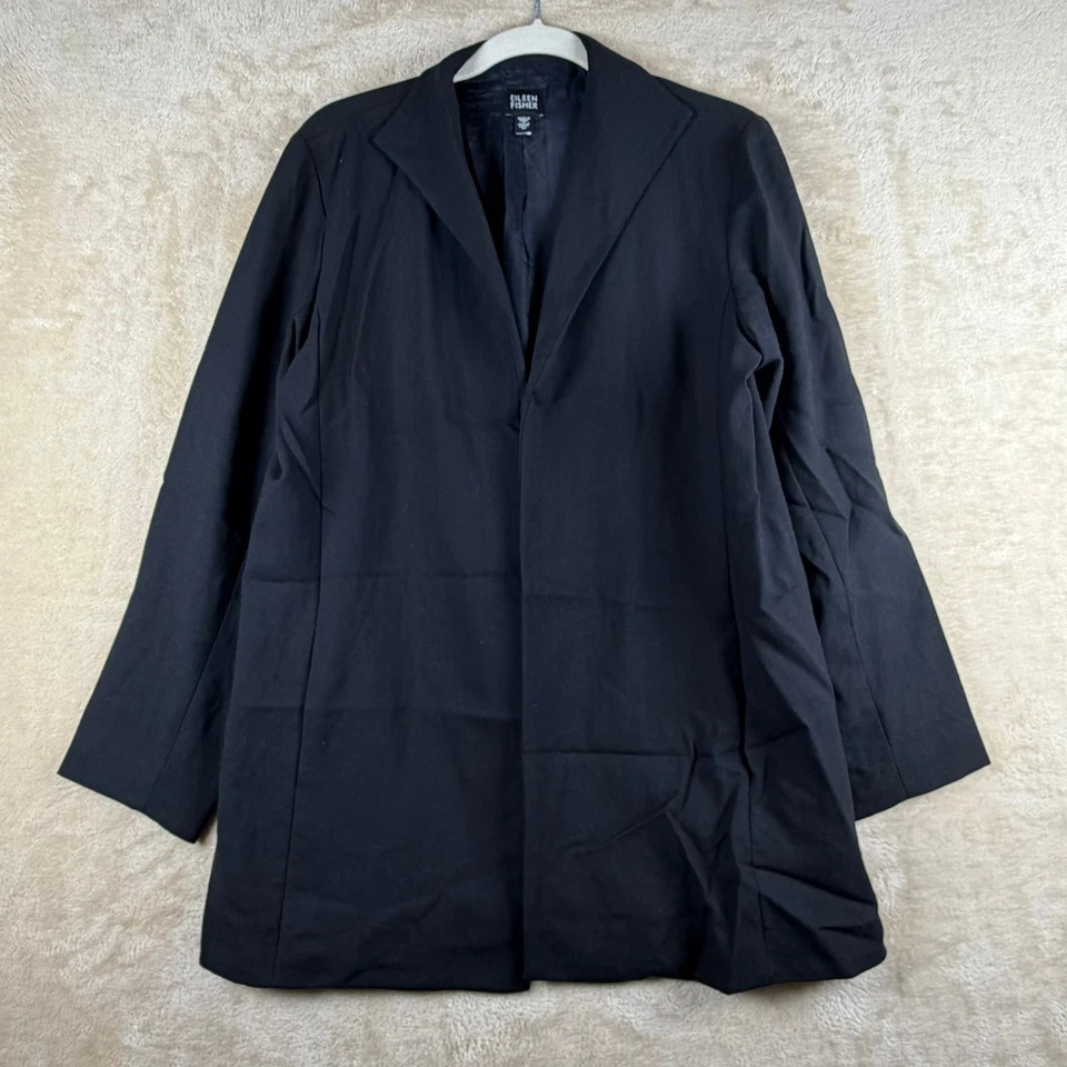 Conjunto de traje chaqueta pantalones 100 % lana negra Eileen Fisher tela italiana talla M Foto 2 de 4