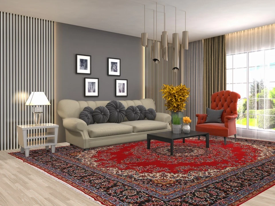 Alfombra Turca Medallón Rojo 10x13 Alfombra Estilo Tradicional para Salón Foto 2 de 4