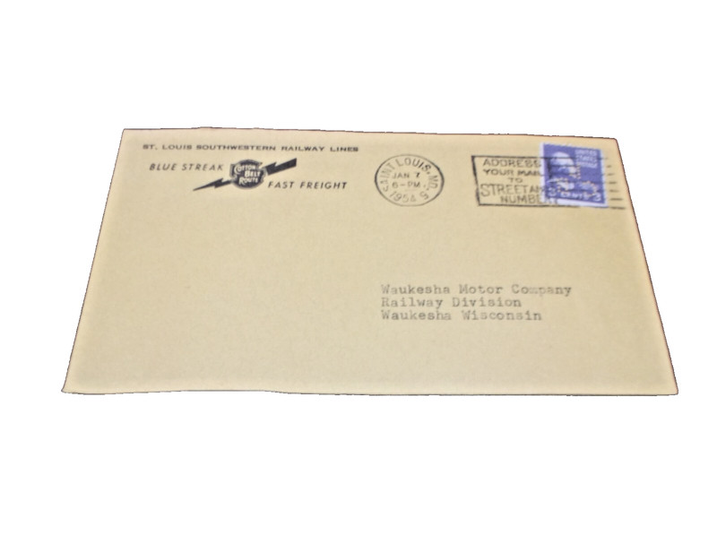 JANUARY 1954 ST. LOUIS SOUTHWESTERN COTTON BELT BLUE STREAK COMPANY ENVELOPE 