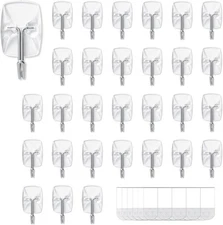30 Small Hooks+40 Removable Strips, Clear Wire Utility Hooks Small, 