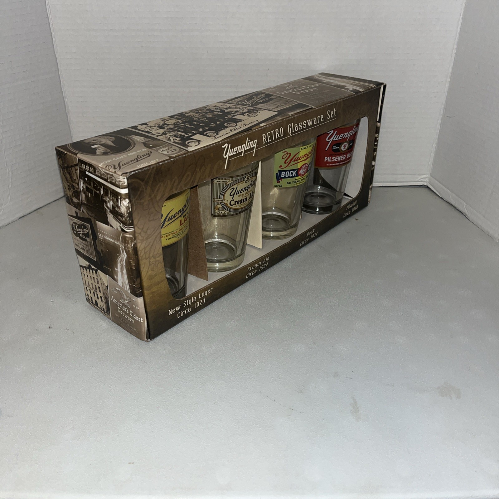 Yuengling RETRO 16 oz Glassware Set - Lager, Ale, Bock, Pilsener 1920-1948 NEW