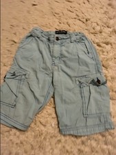 Mini Boden Boys Light Turquoise Blue Twill Shorts Embroidered 100 Cotton