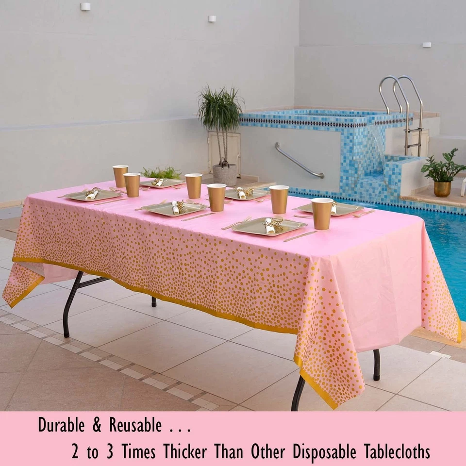 2 Pack Premium Pink and Gold Plastic Tablecloths – Thick, Durable, Reusable T... - Image 3 of 4