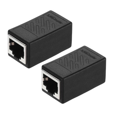 2PCS RJ45 Ethernet Coupler Female to Female in Line Cat7 Cat6 Cat5e Cat5 Black