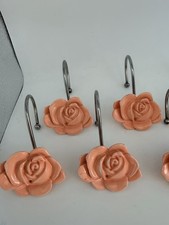 Pink 2 Ceramic Rose Shaped Shower Curtain Hooks Set of 12 Bathroom Bling