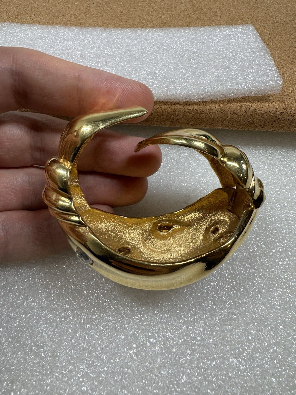 Rare Givenchy Hinged Cuff Bangle Bracelet Gold Ch… - image 9