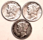 (3) Mercury Dimes - 1936P 1937P 1939P - VF/XF - #0560ED FREE SHIPPING