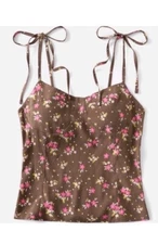 Romwe boho/hippie/ floral tie shoulder shirred cami
