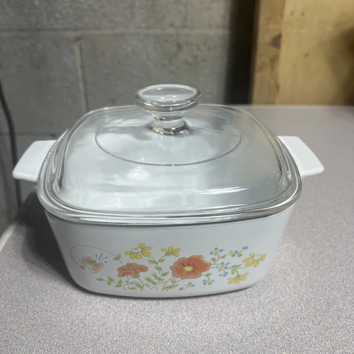 Vintage Corning Ware Wildflower A-1 1/2-B 1.5 Liter Casserole/Dish With Pyrex L.