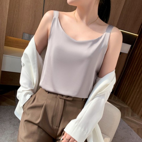 Lady Faux Silk Chemise Vest Tops Sleeveless Tank Tops Strappy Basic Shiny Casual - Bild 4 von 17