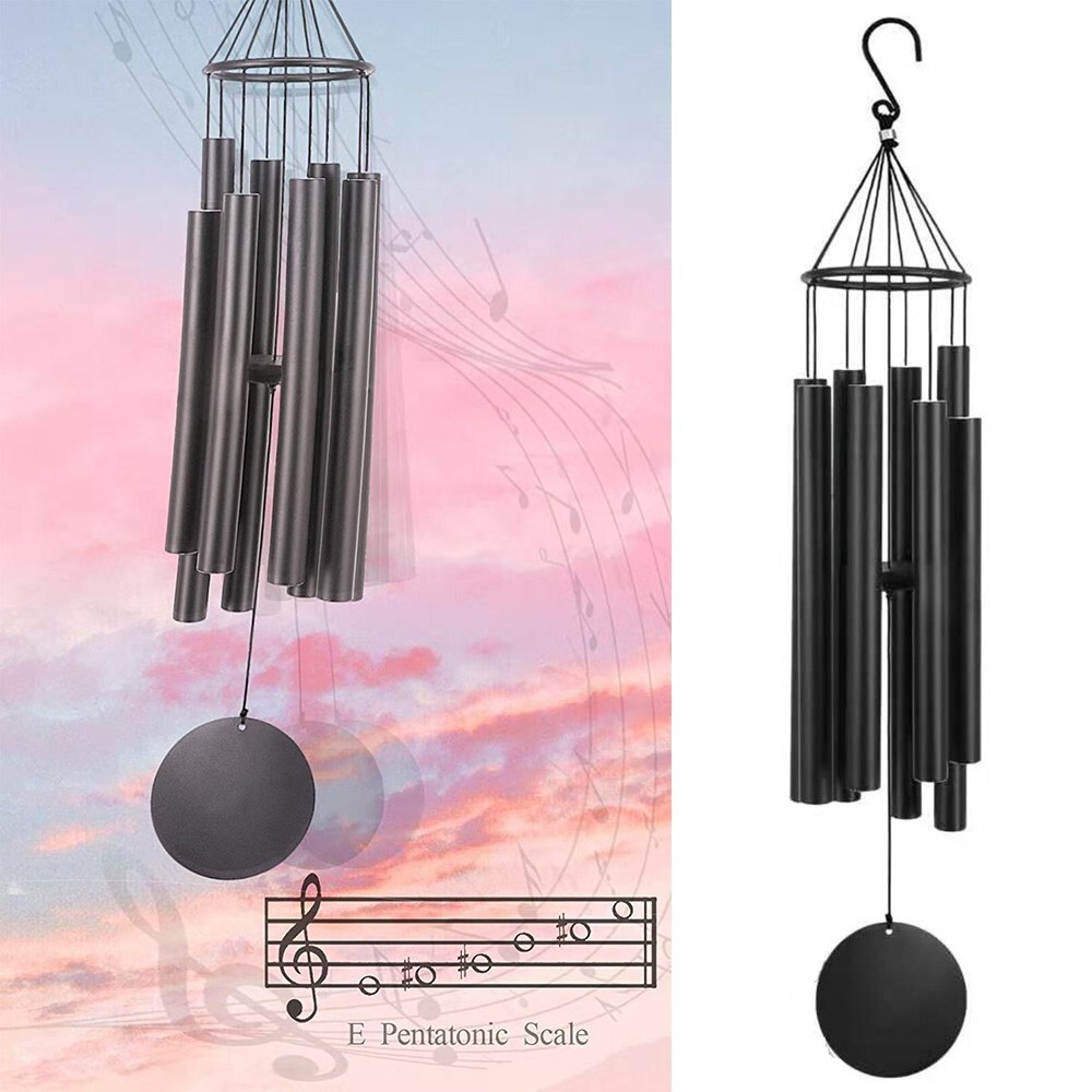 38in Long Wind Chimes 8 Tubes Copper Church Bell Outdoor Garden Decor Black