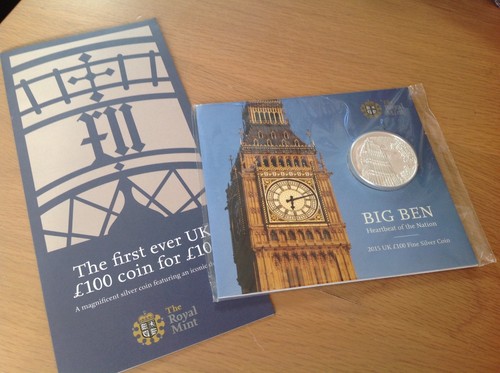 £100 ONE HUNDRED POUND UK COIN BIG BEN FINE SILVER LIMITED EDITION 2015