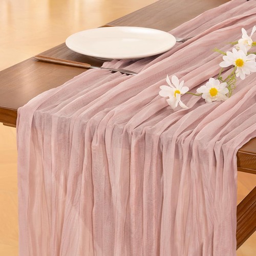 Pink Cheesecloth Mothers Day Table Runner Boho Rustic Gauze Dusty Pink Spring