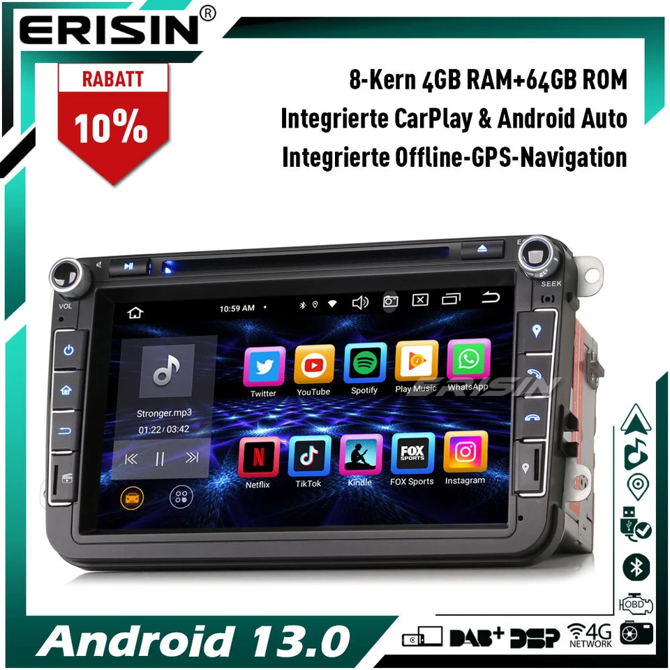 8-Kern Android 13 CD Autoradio GPS Navi Für VW Golf 5/6 Passat Tiguan Seat 64GB - Bild 2 von 4