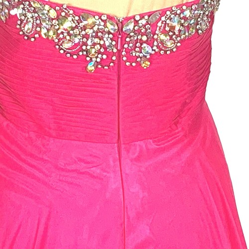 Strapless Barbie Pink Gown 4 Rhinestone Embellished Flowing Chiffon Skirt Prom - Picture 8 of 12