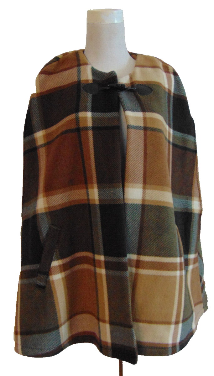 RACHEL RACHEL ROY WOMENS THICK POLYESTER FLEECE BROWN PLAID CAPE