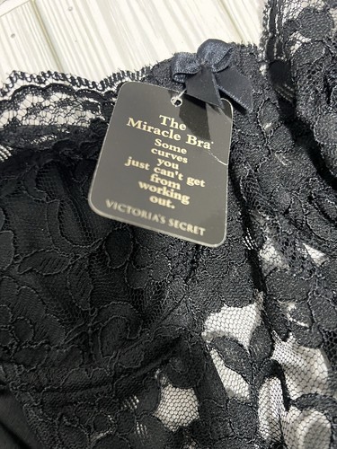 Vintage Victoria’s Secret Miracle Bra Corset 34B Black Lace Lingerie NEW - Picture 3 of 5