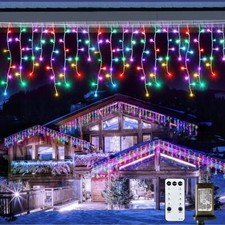 32.8FT Icicle Lights, Christmas Lights Outdoor with 400LED 75 Drops, Waterproof
