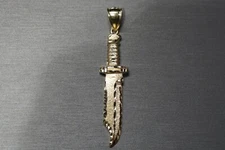 10K Solid Yellow Gold Diamond Cut 2.5" Dagger Knife Sword Charm Pendant.