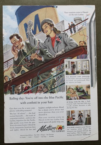 Matson Cruise Line Hawaii / Coca Cola Mag Print Ads 1948 7 x 10